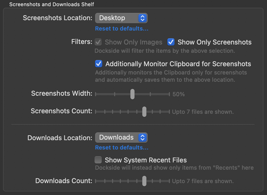 Screenshots and Downloads Files Shelf for Mac Customisation